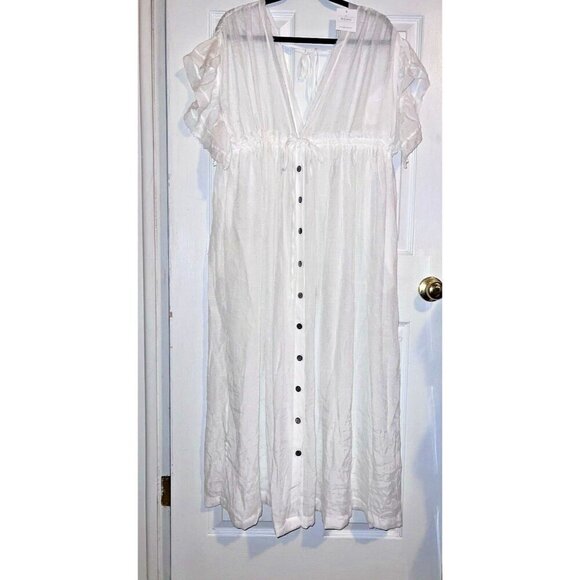 NWT BOHO BEACH HUT White Flowy Long Maxi Gauze Boho Beach CoverUp Dress Pockets - Picture 2 of 15